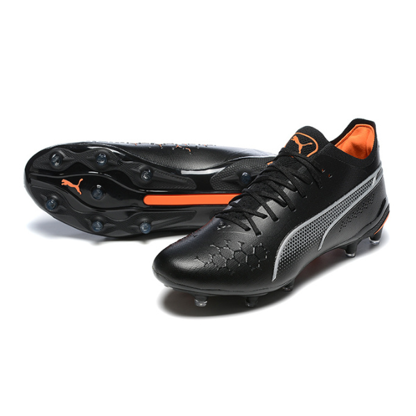 Chuteira Campo Puma King Ultimate FG Preta e Laranja