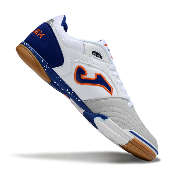 Chuteira Futsal Joma Top Flex 24 IC Branca, Azul e Laranja