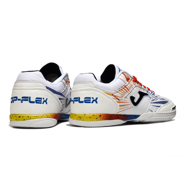 Chuteira Futsal Joma Top Flex 24 IC Branca, Azul e Laranja