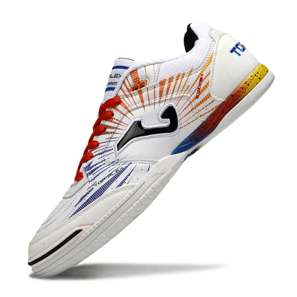 Chuteira Futsal Joma Top Flex 24 IC Branca, Azul e Laranja