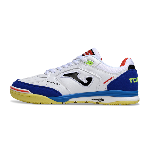 Chuteira Futsal Joma Top Flex Rebound IC Branca, Azul e Amarela