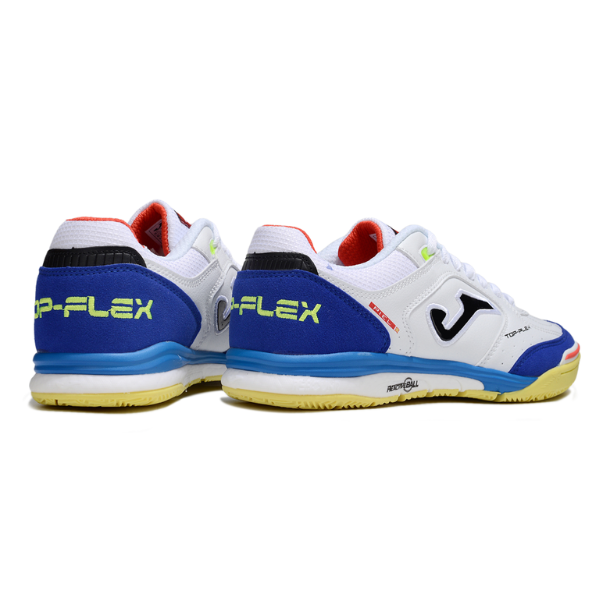 Chuteira Futsal Joma Top Flex Rebound IC Branca, Azul e Amarela