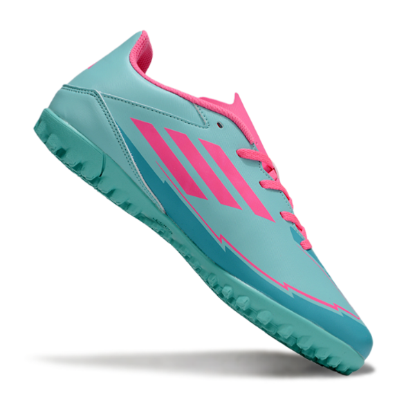 Chuteira Society Adidas F50 Club TF Messi Azul Claro e Rosa