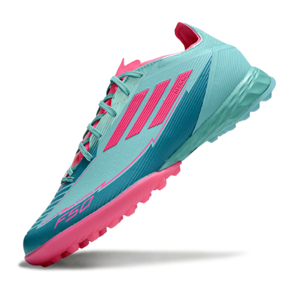 Chuteira Society Adidas F50 Elite TF Azul Claro e Rosa