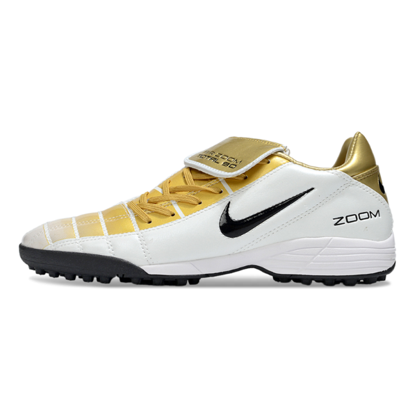 Chuteira Society Nike Air Zoom Total 90 III TF Branca e Dourada
