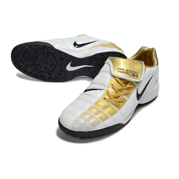 Chuteira Society Nike Air Zoom Total 90 III TF Branca e Dourada