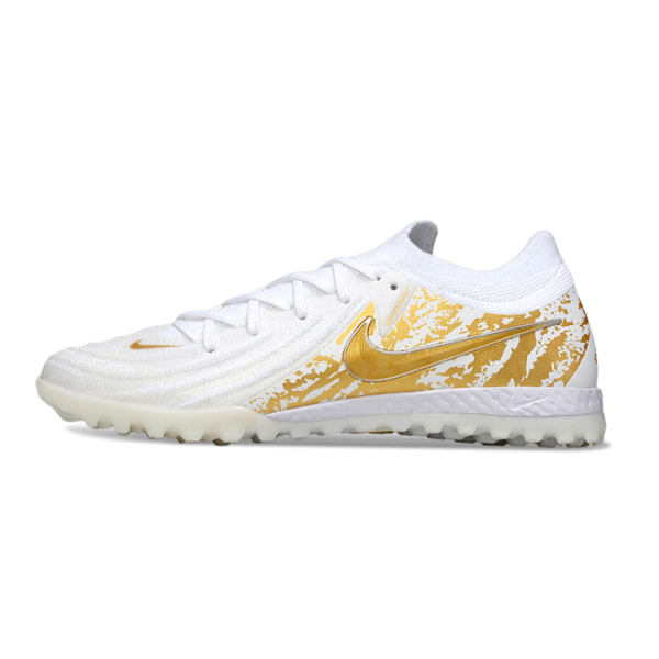 Chuteira Society Nike Phantom GX2 Elite TF Branca e Dourada