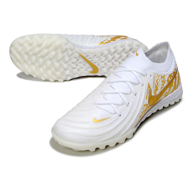Chuteira Society Nike Phantom GX2 Elite TF Branca e Dourada