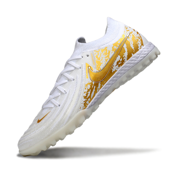 Chuteira Society Nike Phantom GX2 Elite TF Branca e Dourada